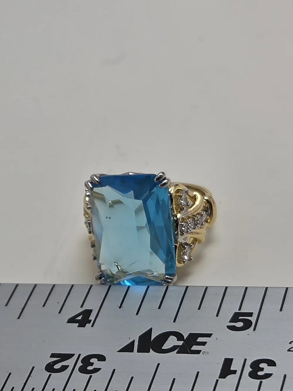 Bright Blue Cushion-Cut Ring in Gold Tone